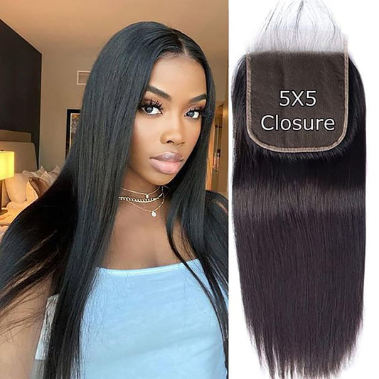 5x5 Transparent Lace Closure Hair Closure Invisible Lace Closure 10A Brazilian Virgin Remy Human Hair Frontal Closure Human Hair Extensions Pre Plucked (5x5 lace closure straight, 14 inch)