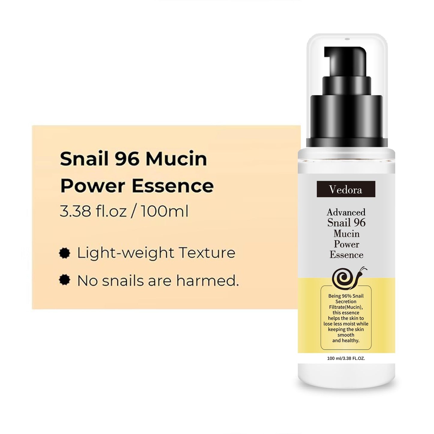 Vedora Snail Mucin 96% Power Hydrating Essence: Moisturizing Serum with Snail Secretion Filtrate for Radiant, Nourished Skin (3)