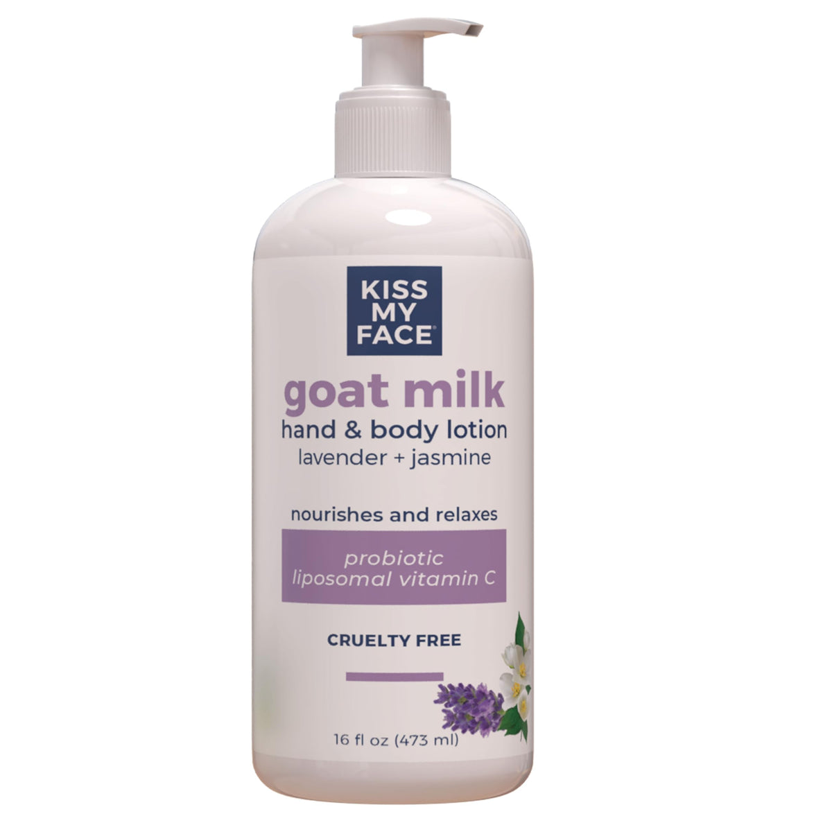Kiss My Face Goat Milk Hand & Body Lotion - Lavender & Jasmine Lotion with Goat Milk - 16 Ounce Bottle with Pump (Lavender & Jasmine, Pack of 1)