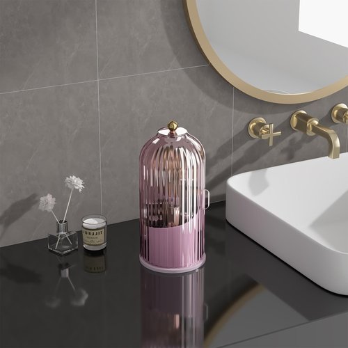 Zufudo Makeup Brush Holder Organizer with Lid 360° Rotating Makeup Organizer Countertop Dustproof Cosmetics Organizer for Vanity Bathroom, Pink Purple
