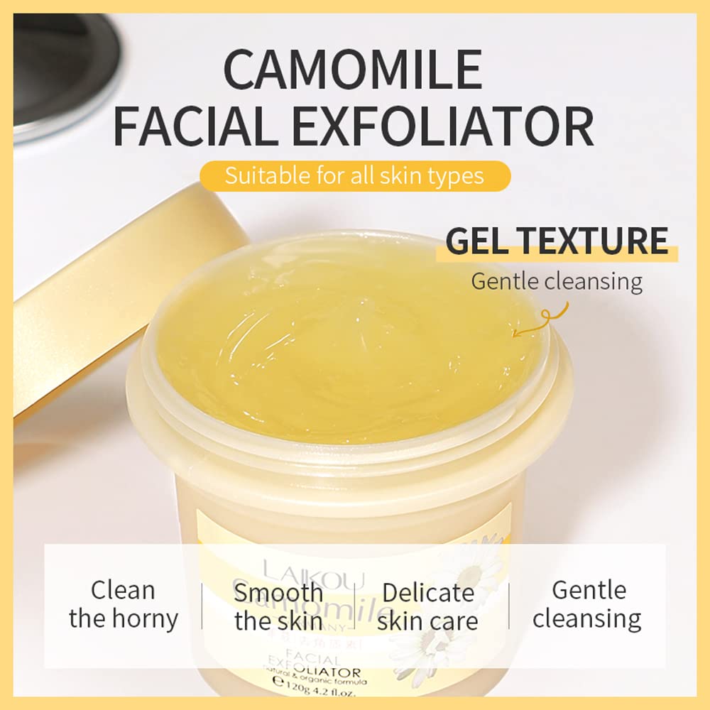 BEUKING Camomile Face Exfoliator Gel Scrub, Body & Facial Peeling Gel, Deep Clean Pores, Gentle Tender Skin Rubbing Mud,