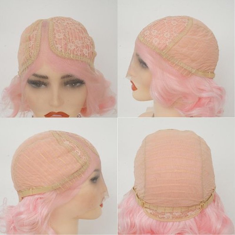 Siudus Finger Wave Lace Front Wig for Women Short Pink Curly Wig Retro Hair Wigs Mommy Wig for Cosplay Daily Party Use