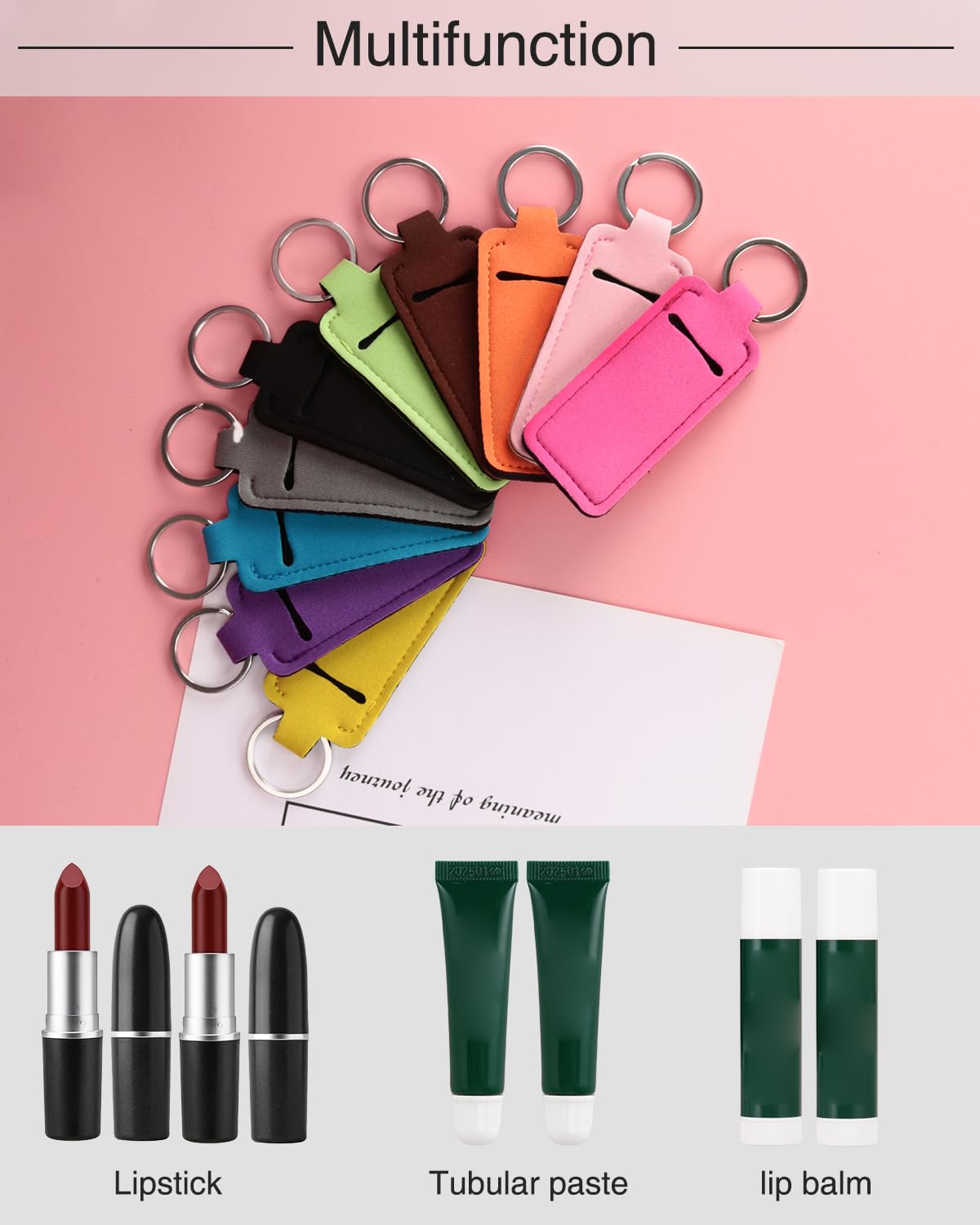 Meiiy Chapstick Holder Keychain Lip Balm Keychain Lipstick Sleeve Pouch Portable Pocket Lip Gloss Tube Holder Stocking Stuffers Gift for Women (10pcs-new)