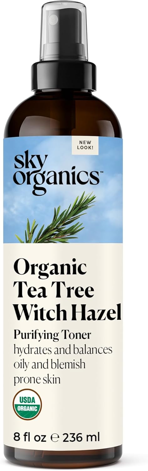 Organic Tea Tree & Witch Hazel Facial Toner - Purifying Hydrating Solution for Blemish-Prone Skin | 8 fl oz