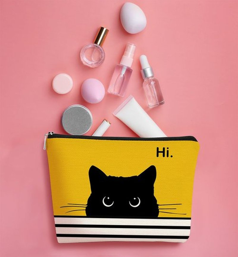 BARPERY Cat Makeup Bag,Cat Gifts，Black Cat Purse,Gifts For Cat Lovers,Small Cute Makeup Bag Cosmetic Bag For Women Teen Girls,Birthday Gift,Cat Owners Gifts,Cat Lady Gifts For Women(Yellow)