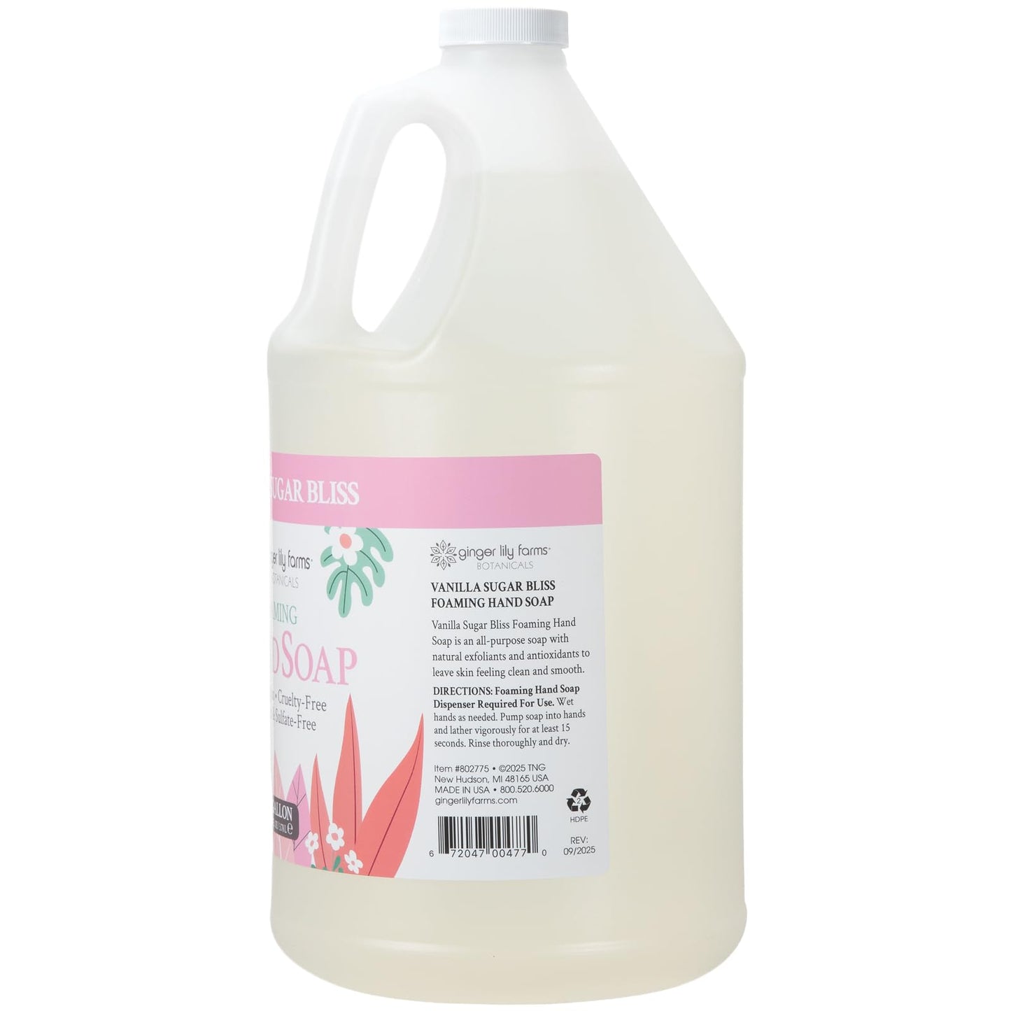 Ginger Lily Farms Botanicals All-Purpose Foaming Hand Soap Refill, 100% Vegan & Cruelty-Free, Vanilla Sugar Bliss Scent, 1 Gallon (Pack of 4)