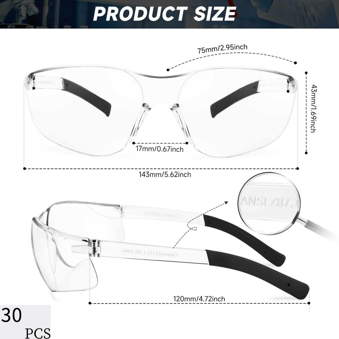 Salfboy Clear Safety Glasses for Men and Women Eye Protection Bulk Protective Eyewear ANSI Z87.1 Scratch-Resistant Lens