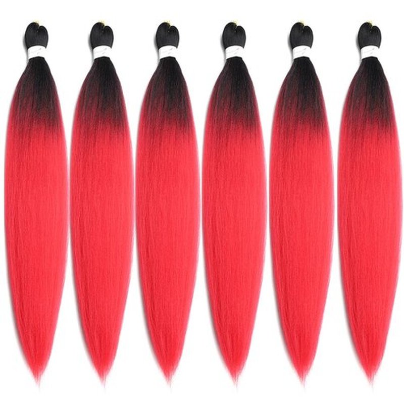 BALINGHAIR Pre-Stretched Braiding Hair Extensions High Temperature Braids Hair 28 Inch Ombre Black to Red(B1-6Packs)