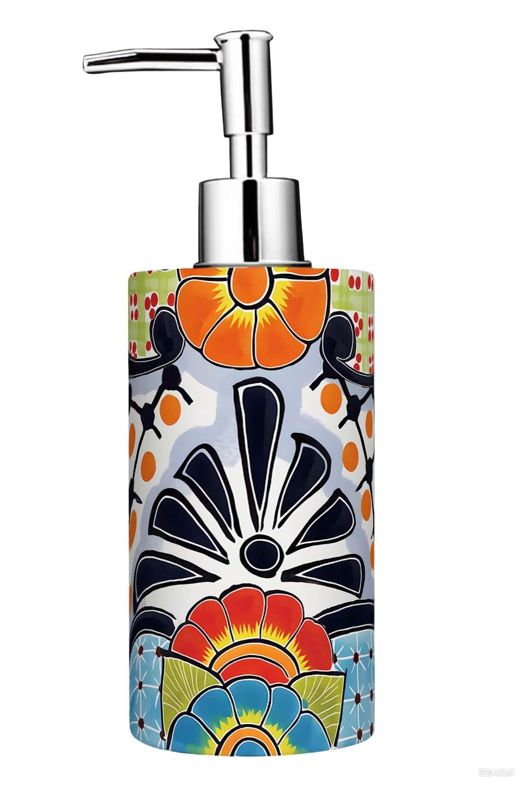 FYSUIMU Mexican Talavera Soap Dispenser Ceramic Dispenser with Pump Vintage Floral Refillable Liquid Soap Container for Mexican Fiesta Cinco De Mayo Home Kitchen Bathroom