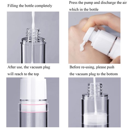 Qeuly 3 Pack Airless Pump Bottles Travel Size Pump Bottle Lotion Container Refillable Cosmetic Pump Dispensers for Foundation Moisturizer Shampoo Toiletry(0.5oz+1oz+1.7oz)
