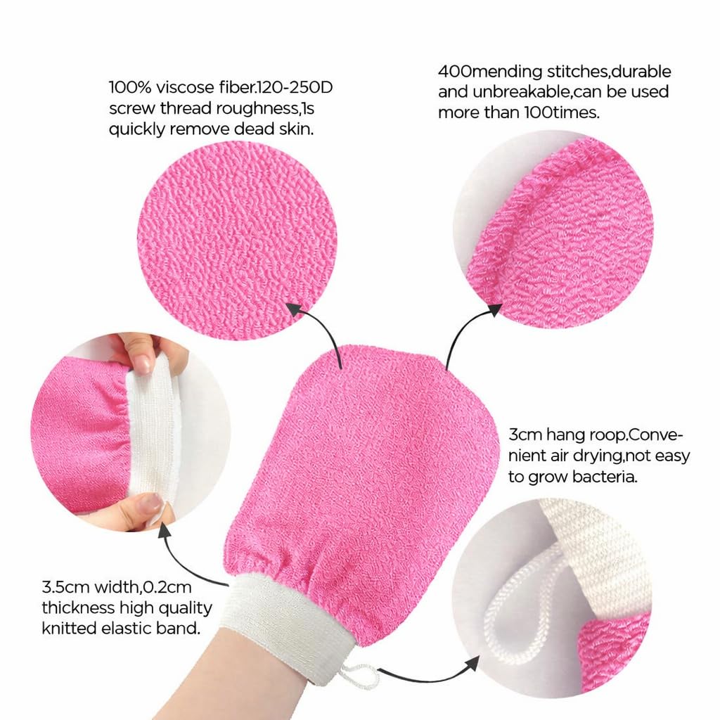Nuralisse Skincare Premium Exfoliating Mitt – Vegan Viscose exfoliating Kessa Glove for Self-Tan Removal, Keratosis Pilaris & Smooth, Radiant Skin (Pink, 1 Mitt)