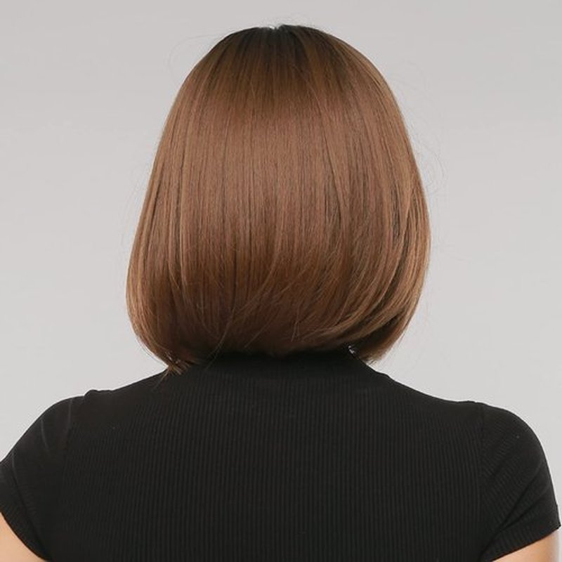 PATTNIUM Brown Bob Wig for Women Short Straight Ombre Brown Wig with Bangs Short Bob Wig Heat Resistant Synthetic Wig with Wig Cap(Ombre Brown)