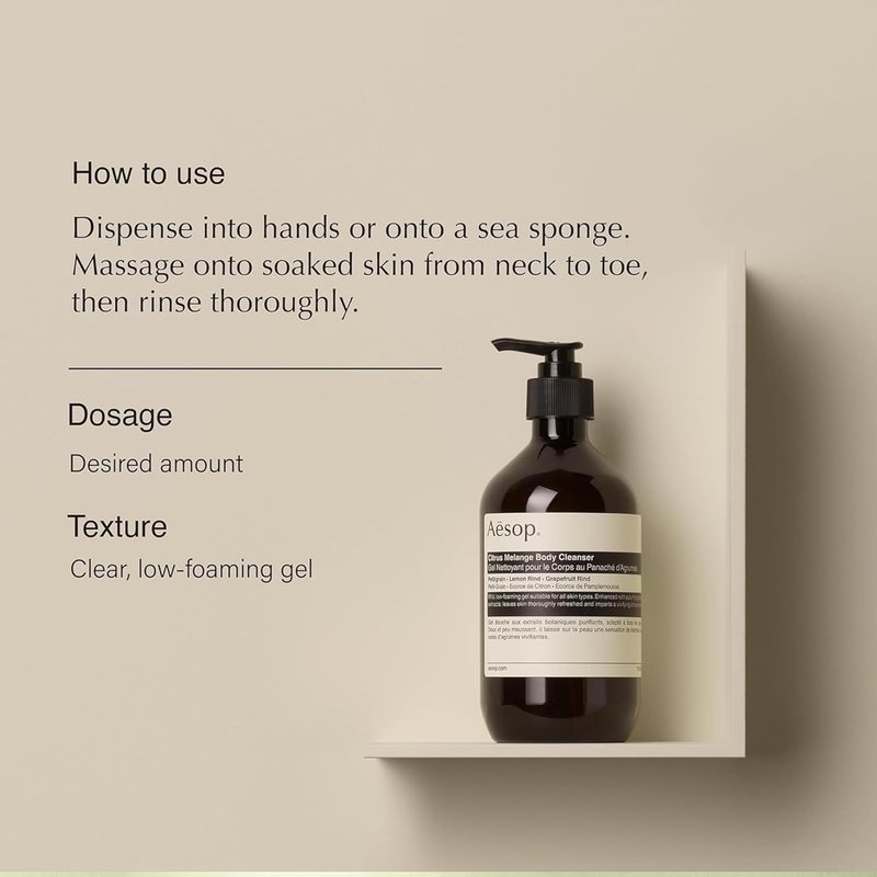 Aesop Citrus Melange Body Cleanser Refill | Gentle Low-Foaming Gel Cleanser for Skin | Citrus Aroma with Botanical Extracts | 16.9 oz / 500 mL (Pack of 3)
