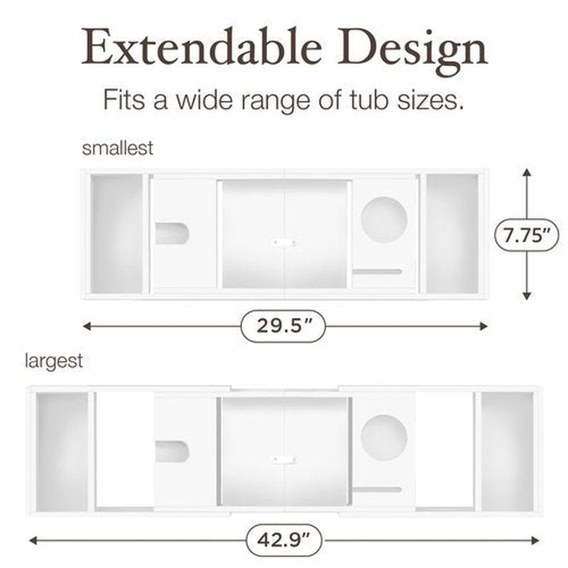 Foldable Bathtub Tray - Expandable Bamboo Bath Caddy with Wine, Book & Tablet Holder - Luxurious Bath Accessories, Perfect Spa Experience, Unique Gifts for Mom, Women, Couples, Housewarming (White)