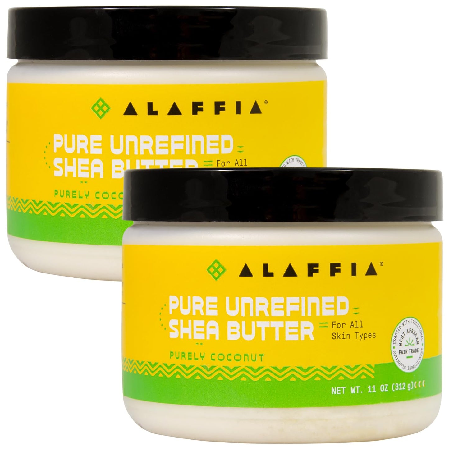 Alaffia Pure Unrefined Shea Butter, Purely Coconut 2-Pack – Natural Source of Fatty Acids, Vitamins, and Minerals for Glowing Skin, 11 Oz Ea