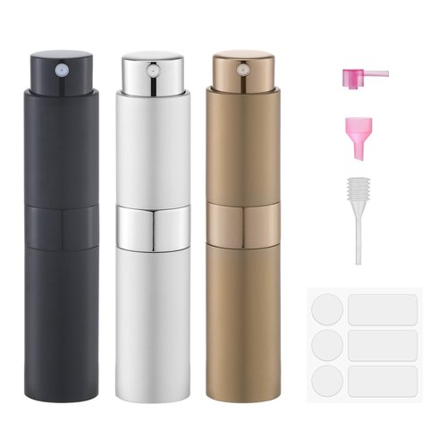 Fusupak 8ml Perfume Atomizer, Travel Cologne Spray Bottle, Refillable Portable Sprayer (Black, Brown, Silver)