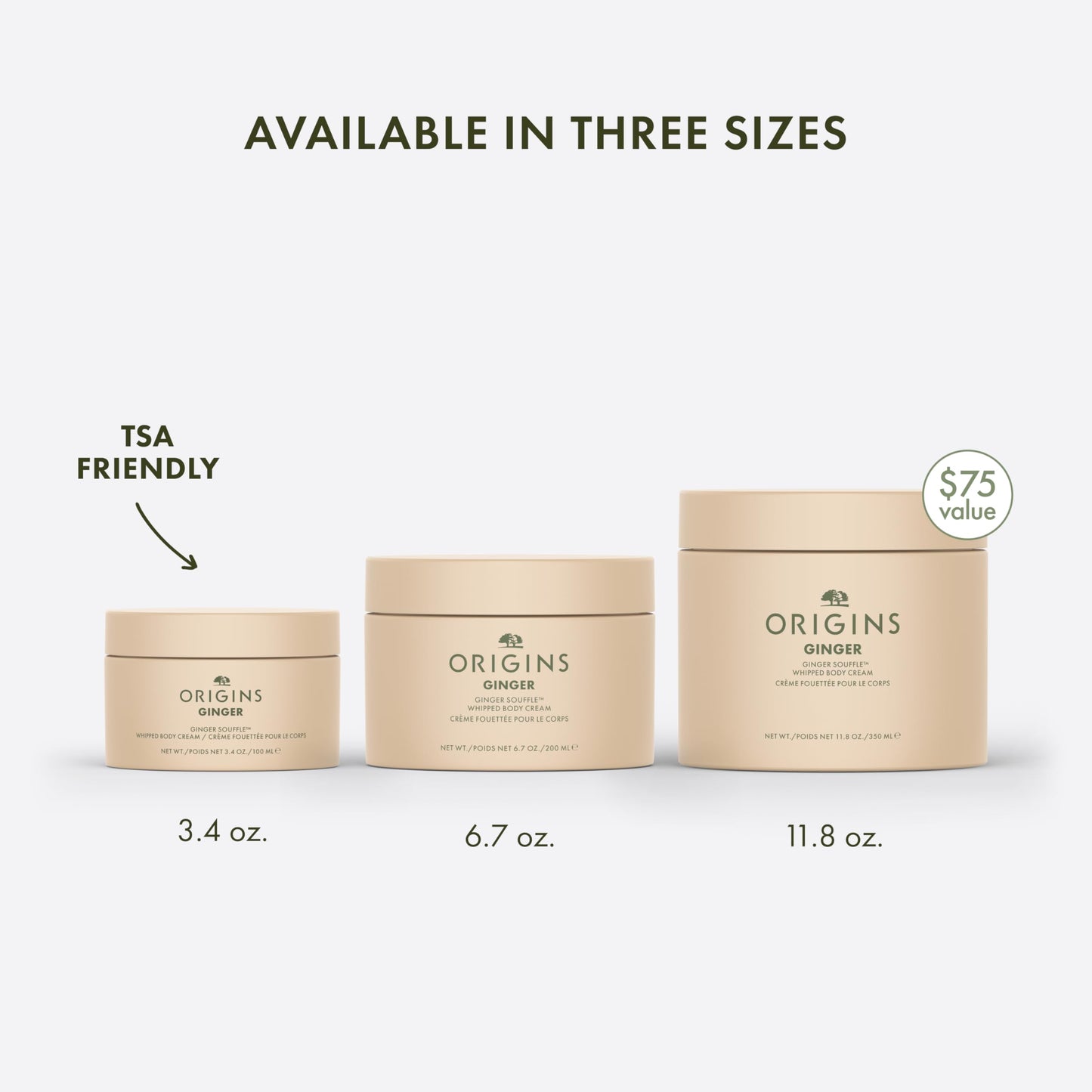 Origins Ginger Souffle Whipped Body Cream | Body Butter For Dry Skin | With Ginger | Travel Size, 3.4 Fl Oz