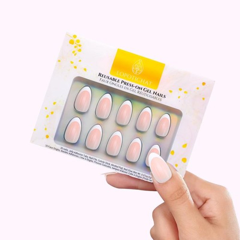 Lopotichat Ultra-Resistant Gel Press-On Nails Set - 30 Nails in 15 Sizes for Perfect & Natural Fit - Reusable Manicure for DIY Salon-Quality Nails at Home (Elegance Divine)