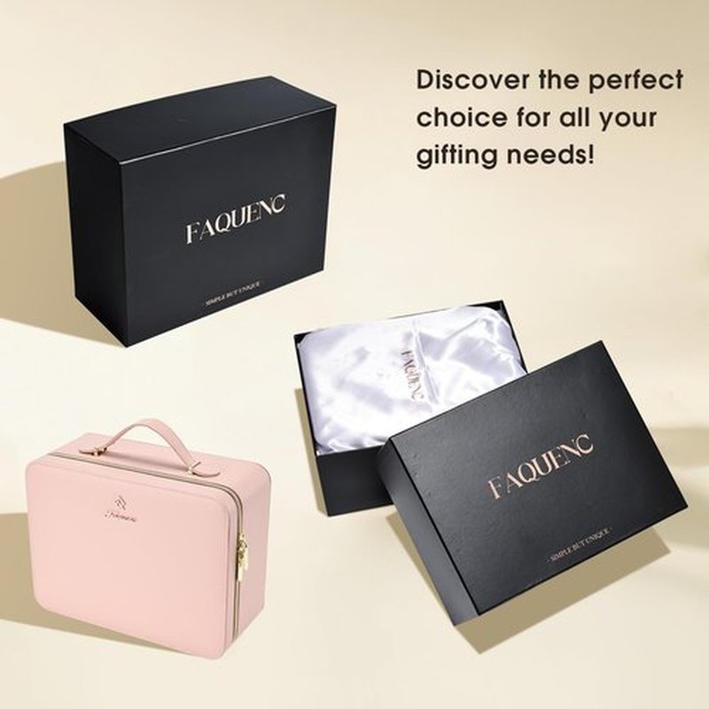 Faquenc Leather Makeup Case with LED Lighted Mirror 11.4 Inch Travel Makeup Bag Adjustable Brightness in 3 Colors Cosmetic Organizer Artist Storage Bag with Dividers Brush Holder Bag Present Box Pink