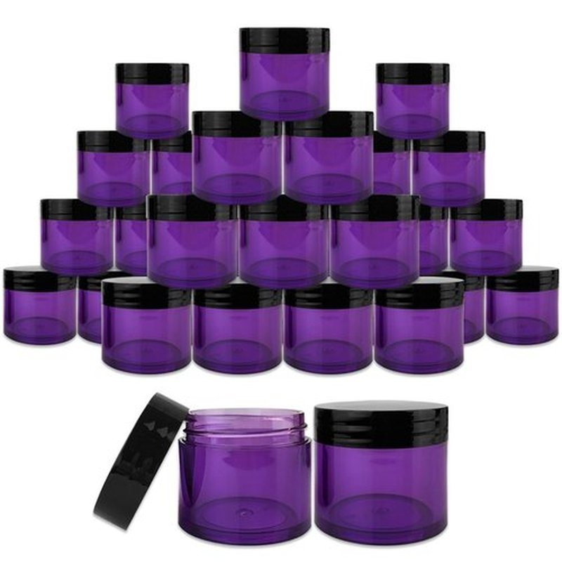 Beauticom 30g/30ml (1 fl. oz.) Double Wall Purple-Tinted Plastic Leak Proof Jars with Flat Top Lids for Creams, Lotions, Make Up, Powders, Glitters, and more... (Color: Black Lid, Pieces: 30)