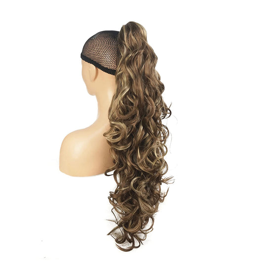 Lydell 30" Long Curly Styled Clip In Claw Ponytail Hair Extension Synthetic Hairpiece 280g with a jaw/claw clip (AB607 Brown Mix)