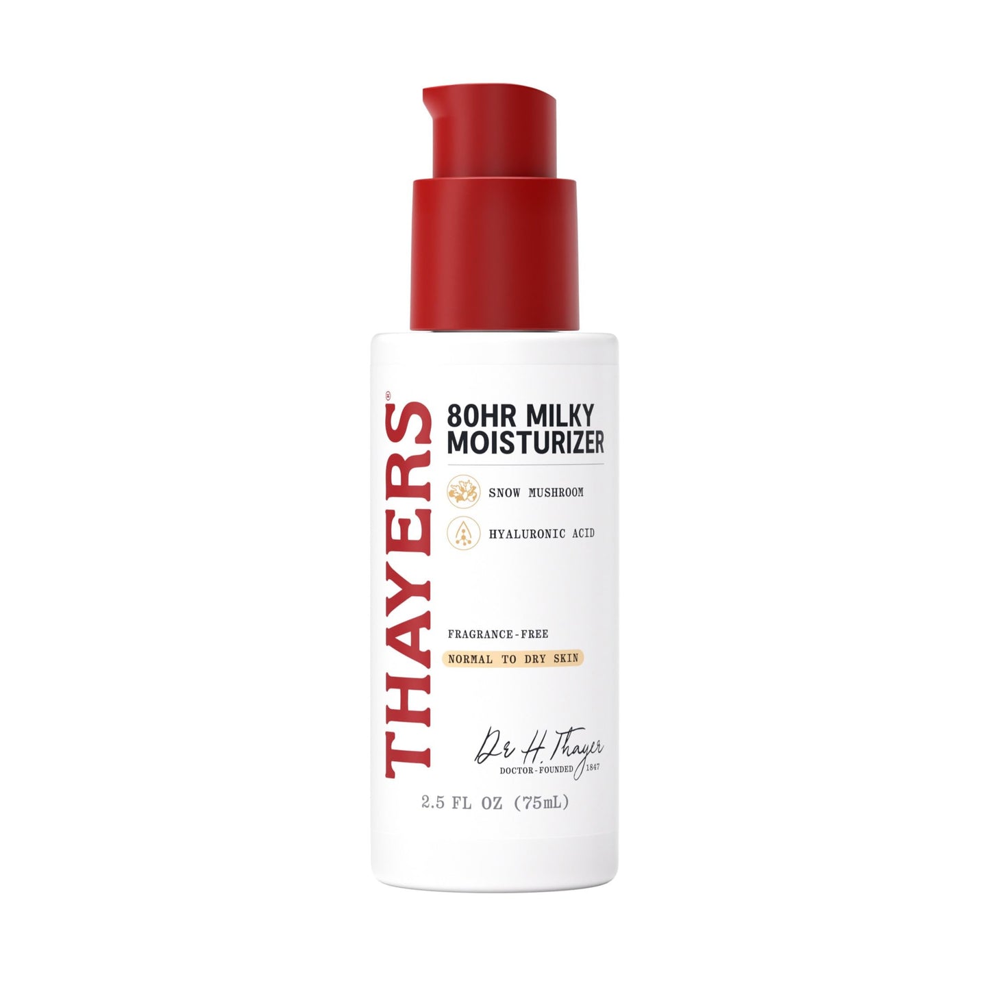 THAYERS 80HR Face Moisturizer, Face Cream with Hyaluronic Acid and Snow Mushroom, Milky Moisturizer, Lightweight Hydration for Normal to Dry Skin, Fragrance Free Skin Care, 2.5 Oz