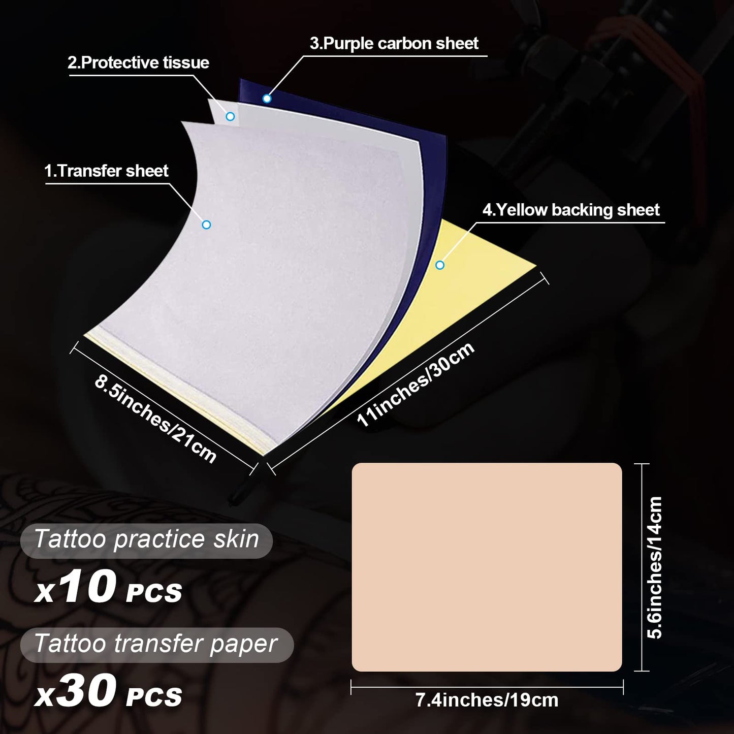 Autdor Tattoo Practice Skins - 40Pcs Kit with Transfer Paper, 30Pcs Tattoo Paper & 10Pcs Double Sided Blank Skin for Beginners & Experienced Artists