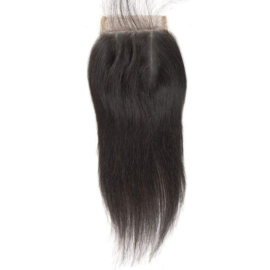 SINGLE BEST SingleBest 4x4 Lace Closure Human Hair Straight Wave 3 Part Closure with Baby Hair 8A Brazilian Virgin Remy Hair 130% Density Natural Color 10inch