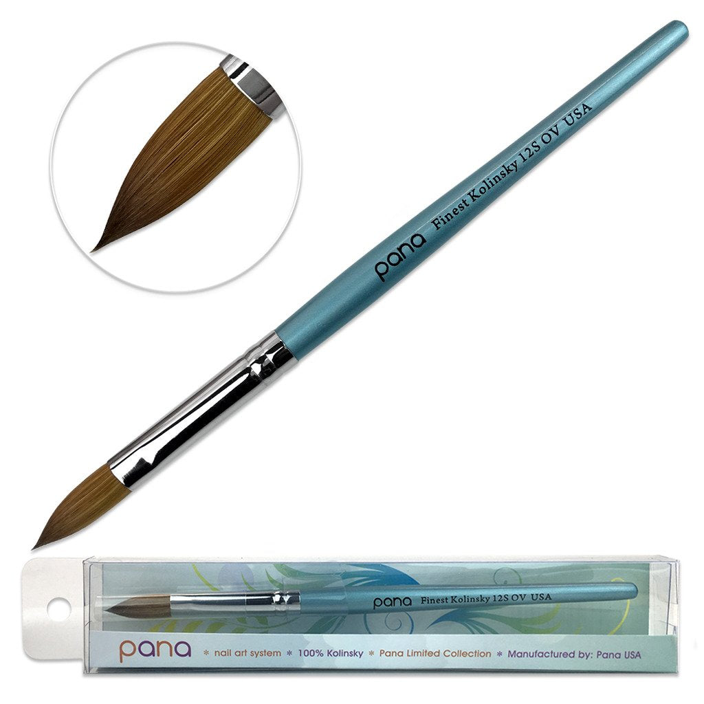 pana USA Acrylic Nail Brush100% Pure Kolinsky Hair New Teal Wood Handle with Silver Ferrule Oval Crimped Shaped Style (Size # 10)