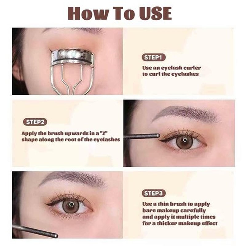 Iron Wand Mascara, Lashtitan Iron Wand Mascara, Waterproof Mascara for Sensitive Eyes, 3D Curling Eyelash Iron Mascara with Eyelash Curler, Long Lasting Bristleless Mascara (Brown, 1)