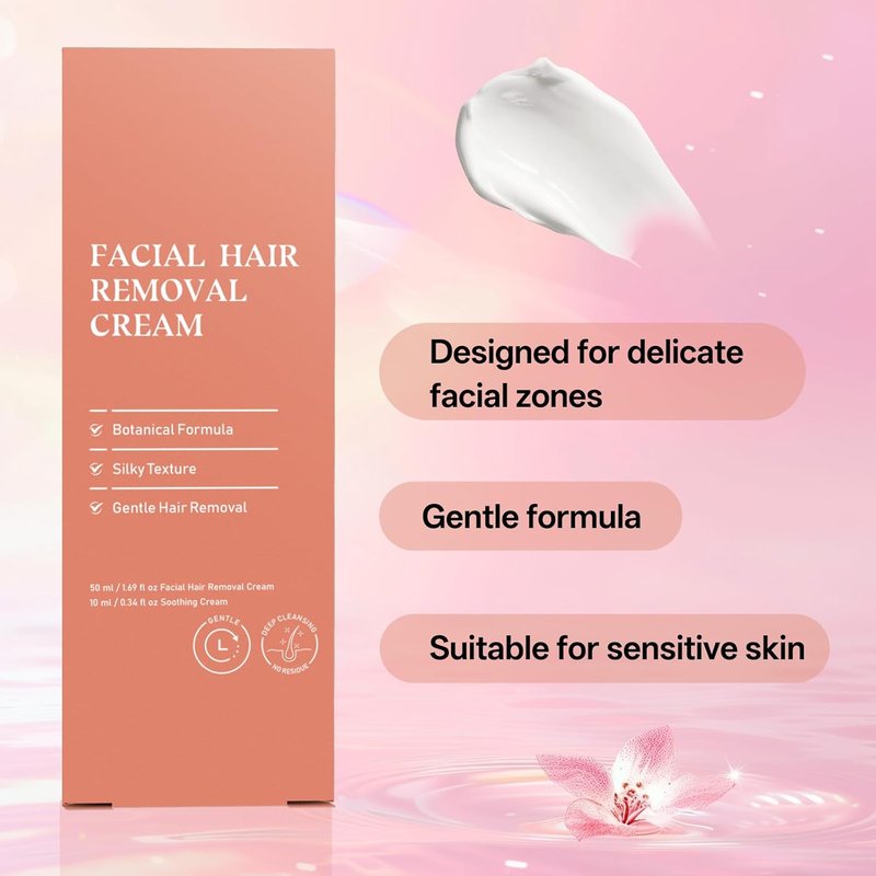 Facial Hair Removal Cream for Sensitive Skin - 2-in-1 Painless Depilatory Kit | Soothing Formula for Face & Body