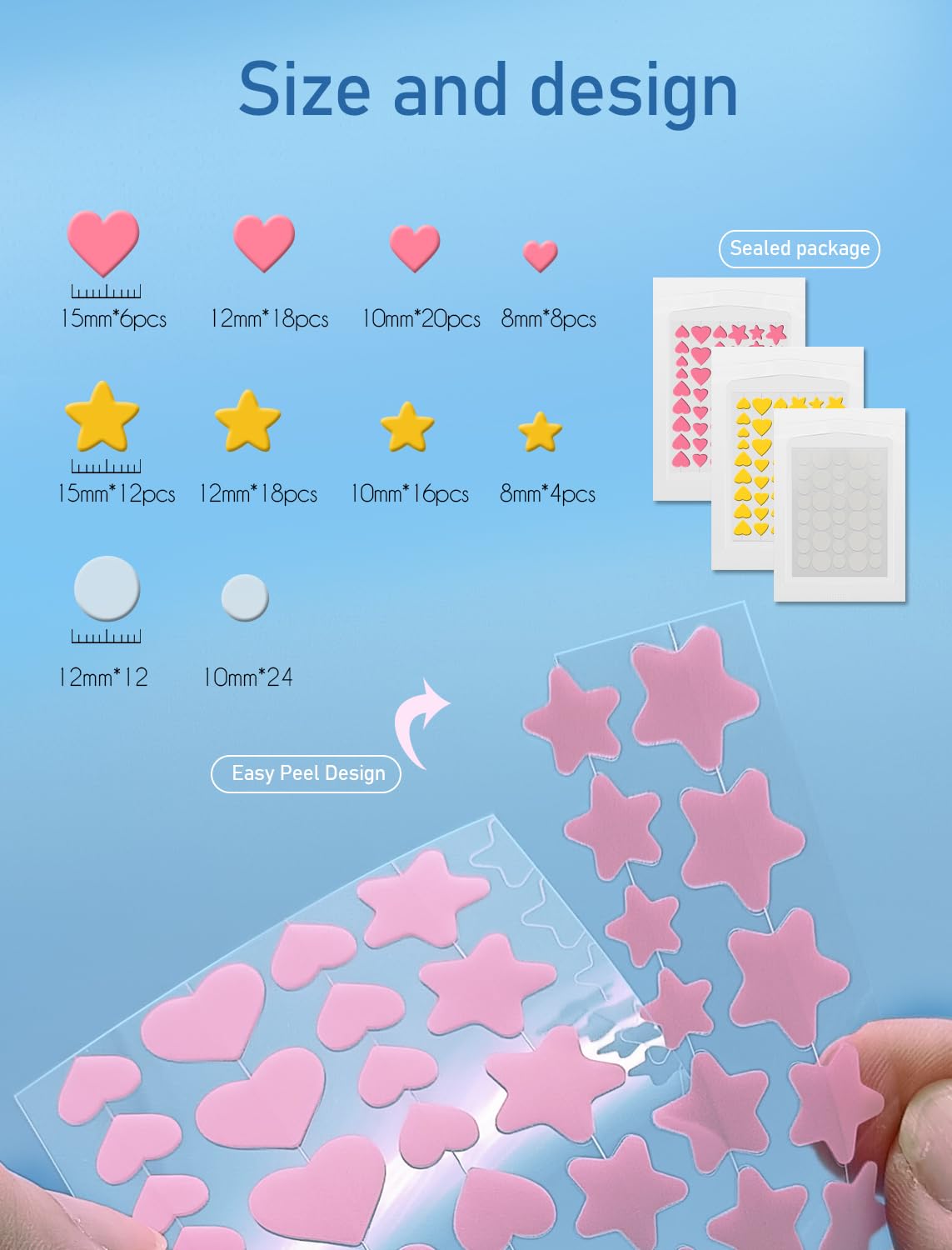 138 Count Star Pimple Patches for Face, Invisible Acne Patches, Cute Stars Zit Covers for Skin Care, Heart Shaped Hydrocolloid Spot Stickers Contain Centella Asiatica, Tea Tree Oil, Salicylic Acid