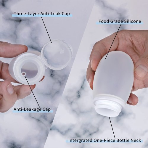 Silicone Travel Bottles for Toiletries TSA Approved Travel Size Containers Set 4 Pack Portable Leak Proof Refillable Cosmetic Squeeze Bottles Shampoo Hair Conditioner Body Lotion Bath Shower Gel