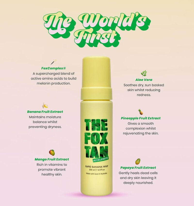 Fox Tan Rapid Banana Whip - Natural Tanning Accelerator Lotion for Deeper, Faster Tans | Hydrated Skin, 200mL