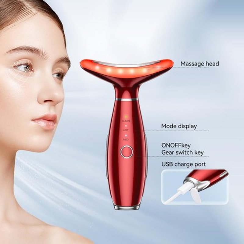 YUNRUO Neck Face Massager, 3-in-1 Portable Facial Massager (Red)