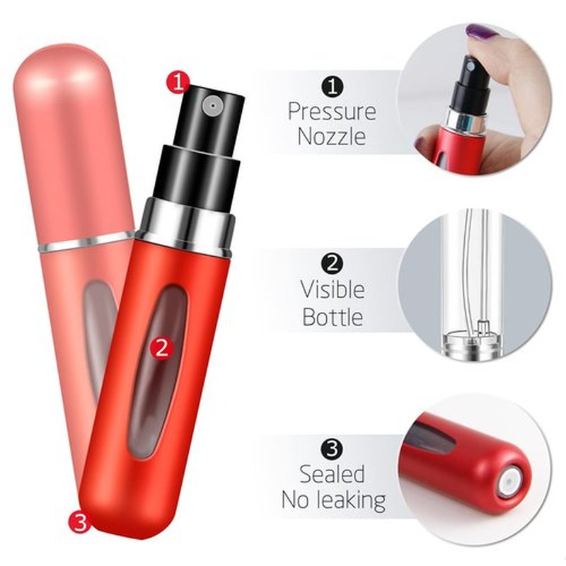 Fivexing 2Pcs Refillable Perfume Atomizer Bottles，Portable Mini Separate Perfume Bottle，Travel and Outings Spray Boxes Dispensers 5ml/0.2oz(Red)