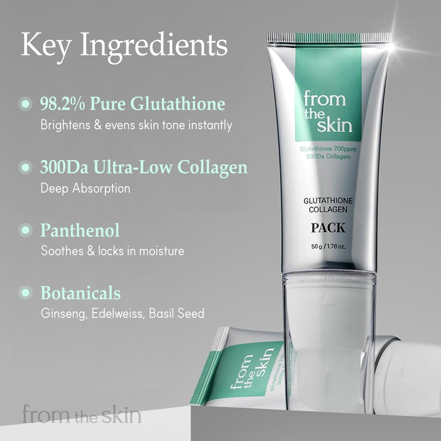 FROM THE SKIN Glutathione Collagen Peel Off Mask - Anti Aging Korean Face Mask, Face Lift, Radiance Boost, Reduces Wrinkles - Built-in Silicone Spatula, 700ppm Glutathione & 300 Da Collagen, 1.76 oz.