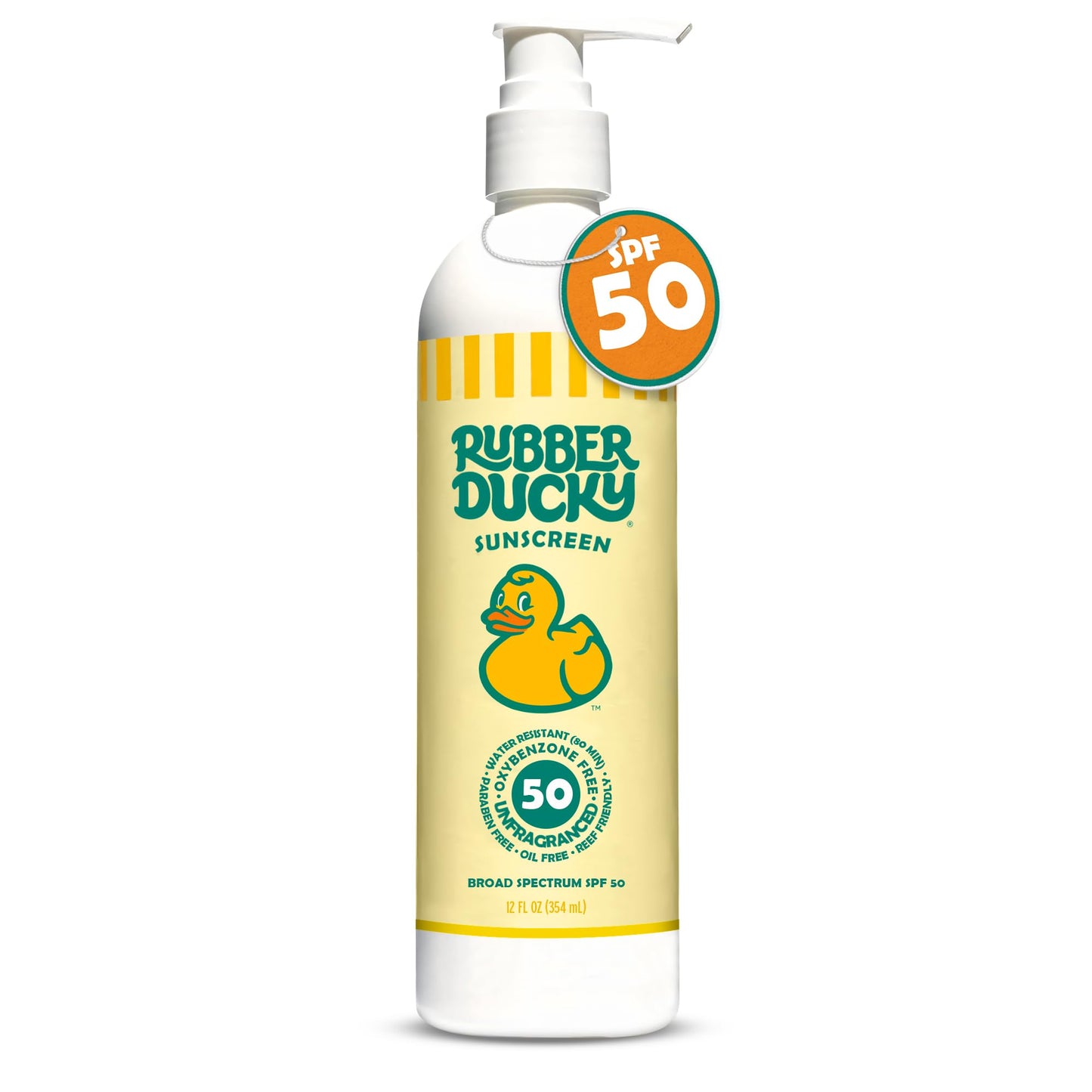 Rubber Ducky | Pump Sunscreen with SPF 50, Vitamin E for Face and Body | Broad Spectrum Lotion | SPF 50 Sunscreen with Pump Alternative for Moisturizing Sunblock (12oz Bottle)