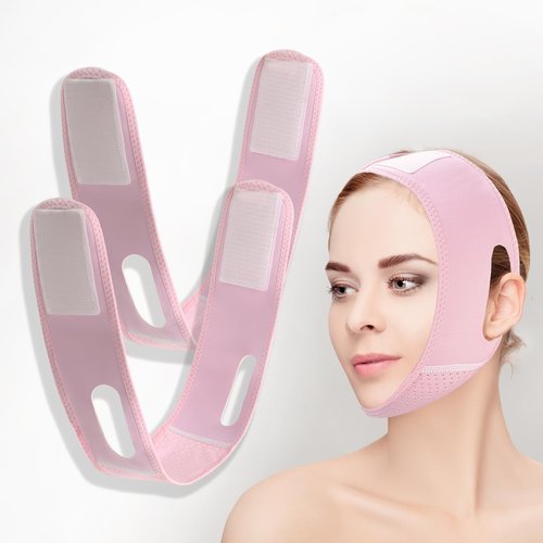 Buyongwant 2 Pack V Line Lifting Mask V Shaped Face Chin Strap for Sleeping,Sagging,Jaw Exerciser (Pink)