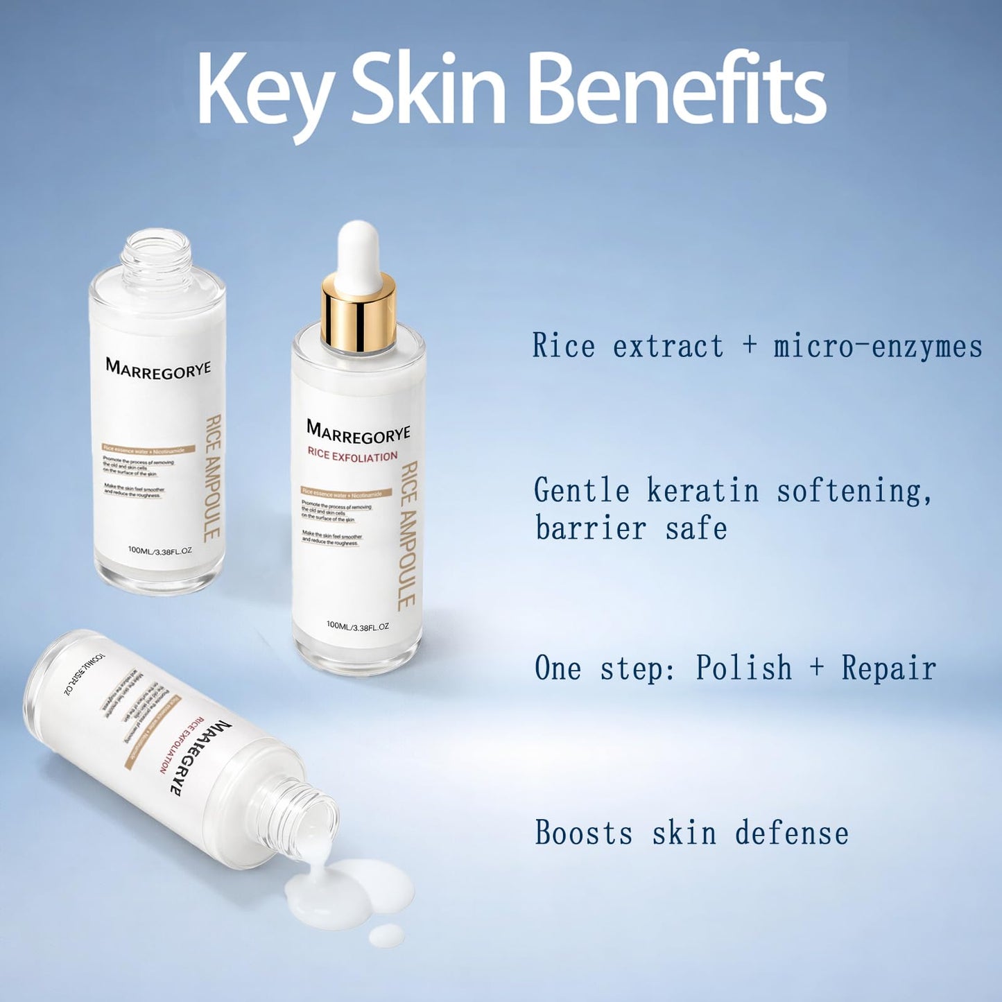 MARREGORYE Beauty Peel Shot Glow Rice Ampoule Duo Exfoliating Essence, Black Rice Exfoliant Face Scrub for Hydrating & Blackhead Remover, Body Care 100ml (Rice Exfoliant Essence)