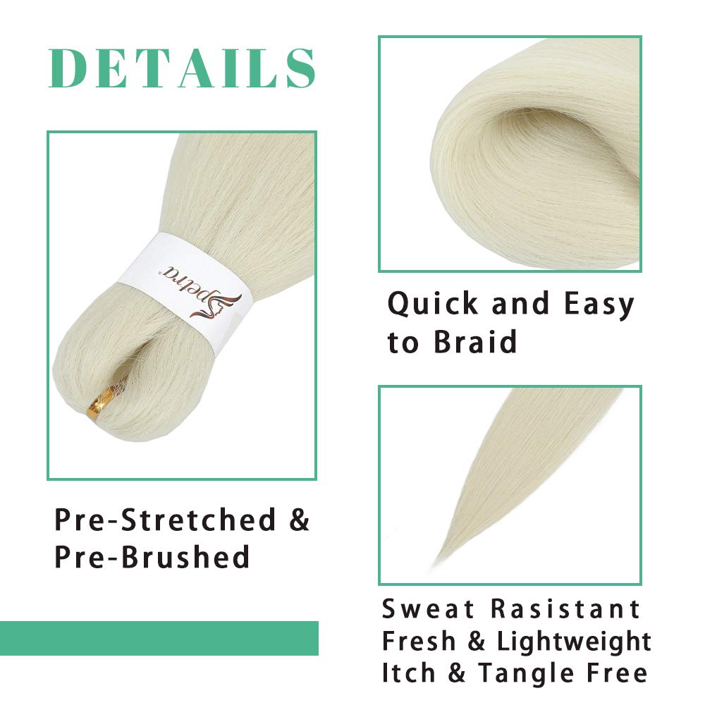 [MULTI PACKS DEAL] Spetra Platinum Blonde Pre Stretched Braiding Hair Extensions 24 Inch - 8 Bundles Synthetic Crochet Braids 613 Knotless Natural EZ Box Braids Hair Professional Soft Yaki Straight
