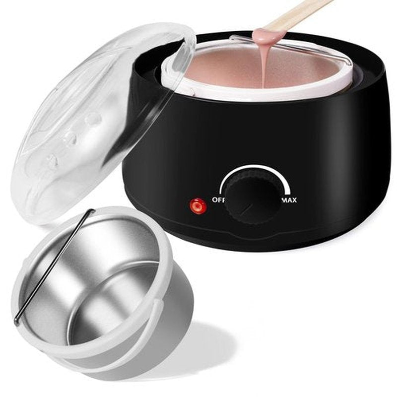 Professional Portable Wax Warmer Machine: Melts Hard Wax Beads for Body Face Hair Removal - with 14oz Wax Pot Adjustable Temperature Clear Lid (Black)