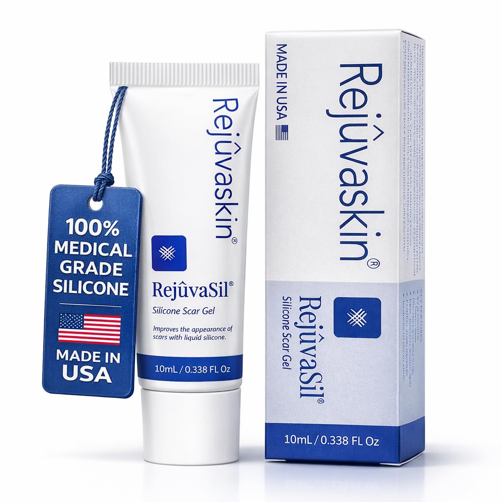 Rejûvaskin RejûvaSil Silicone Scar Gel, Medical Grade Scar Removal Gel for Surgical Scars, Keloids, Burns & Acne, With Vitamin C, Emu Oil & Squalane to Soften & Flatten, 10 mL