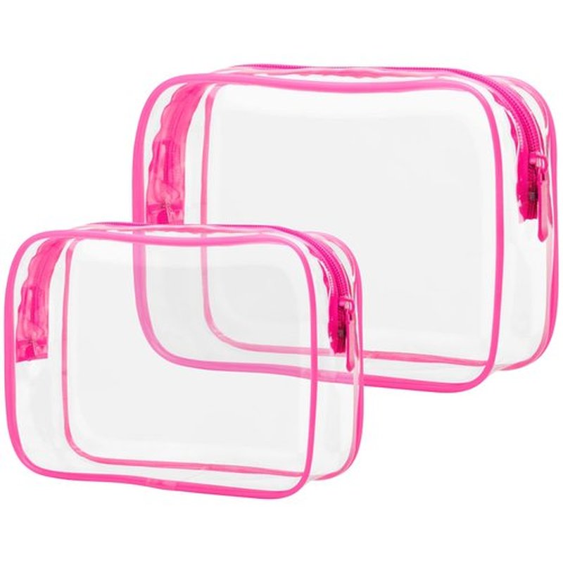PACKISM Clear Makeup Bags - 2 Pack Quart Size Travel Bag TSA Approved Clear Travel Bags for Toiletries, Clear Cosmetic Bags Carry on Clear Toiletry Bag TSA Approved Toiletry Bags, Rose Red