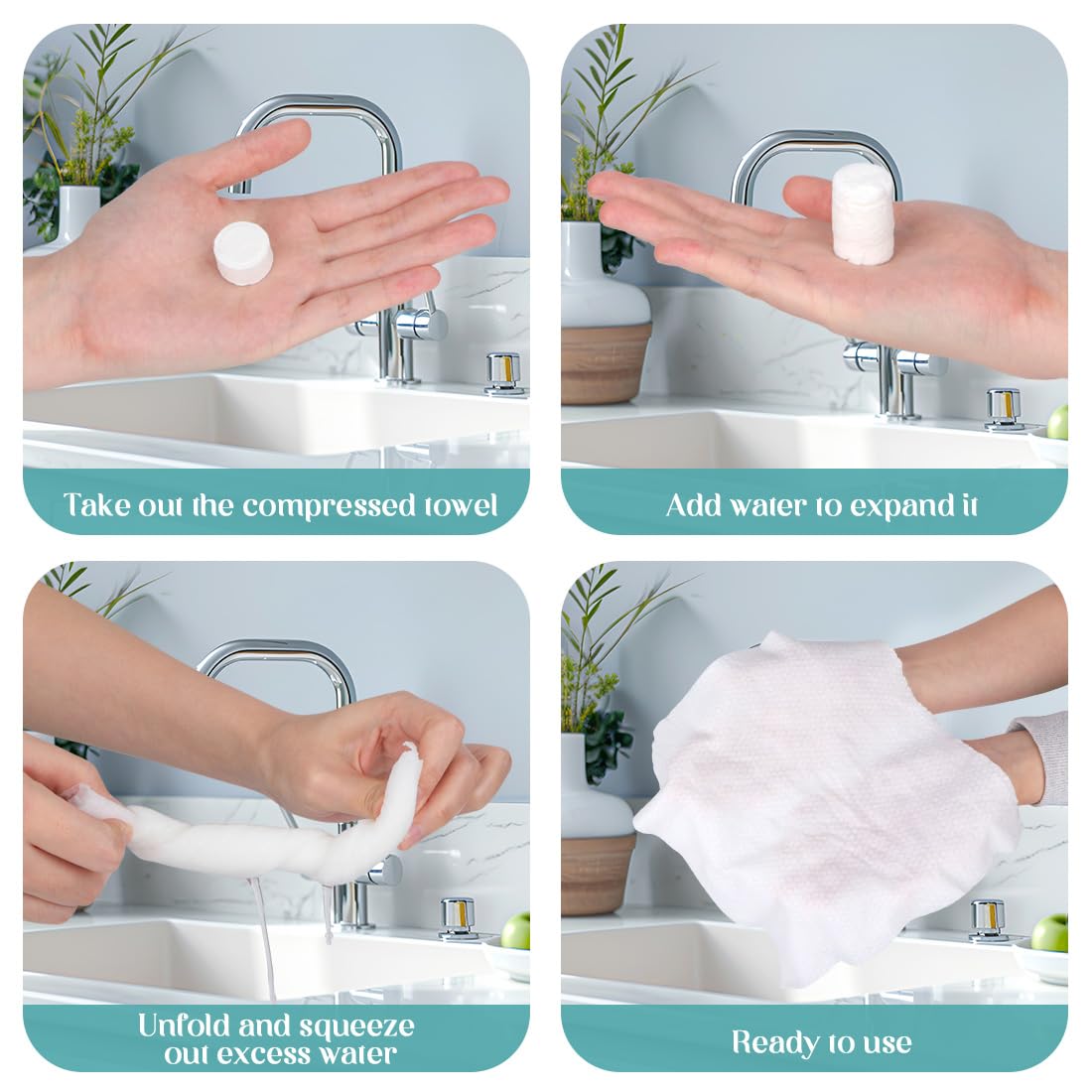 AIDEA Compressed Towels, Mini Portable Coin Face Towels, 100pcs Disposable Compressed Tissues for Travel, Camping, Home and Outdoor Activities