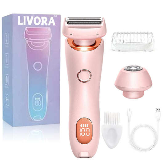 Livora Electric Shaver for Women，Silk Glide Pro Shaver，Rechargeable Electric Trimmer for Bikini, Pubic Hair, Legs, Body, Wet/Dry (Pink)