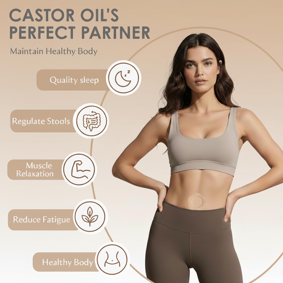 40PCS Castor Oil Patches for Belly Button, Hypoallergenic Skin-Friendly Castor Oil Pack Wraps with Organic Cotton Pad, Mess-Free Self-Adhesive Stomach Patches, Disposable, Easy Removal & No Residue