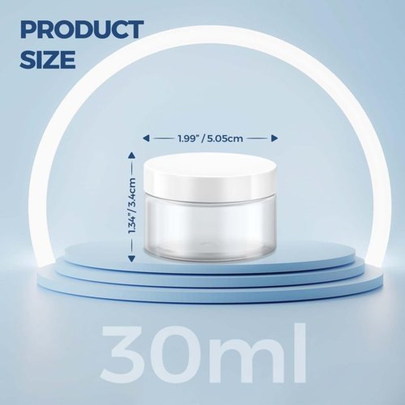 8 Pcs 1 OZ Travel Jars for Creams, Elumeiro Small Travel Size Toiletries Plastic Jars with White Lids Cosmetic Container Round Jar Refillable for Body Scrubs, Lotion, Powder, ointment, Makeup