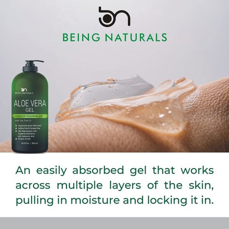 Aloe vera Gel - from 100% Pure Organic Aloe - Natural Raw Moisturizer for Face, Body, Hair. Perfect for Sunburn, Acne, Razor Bumps 16.9 fl oz (Tea Tree, Superfood, Hyaluronic Acid)