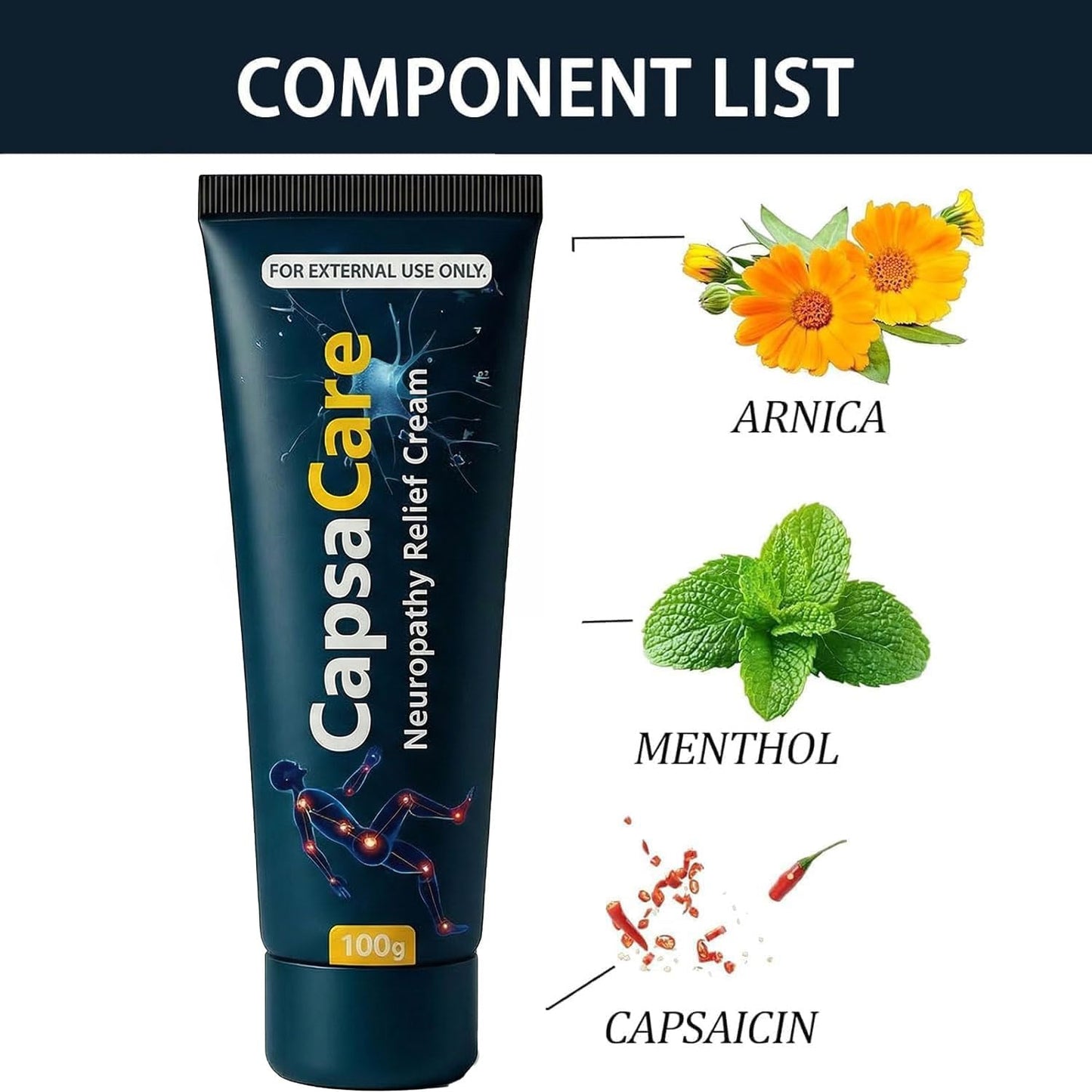 Shwfhi Capsacare Neuropathy Relief Cream, Nerve Cream for Feet, Hands, Legs, Joints, Waist, Nerve Cream with Capsaicin, Menthol (1)